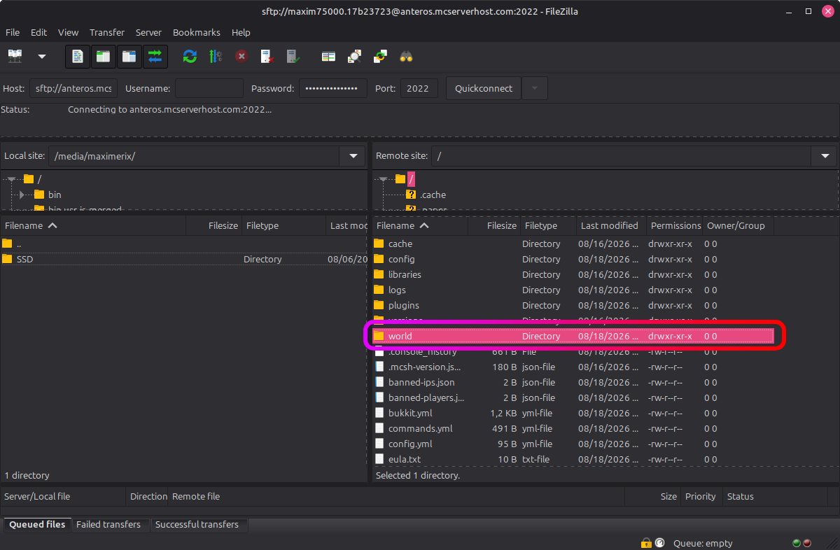 FileZilla interface