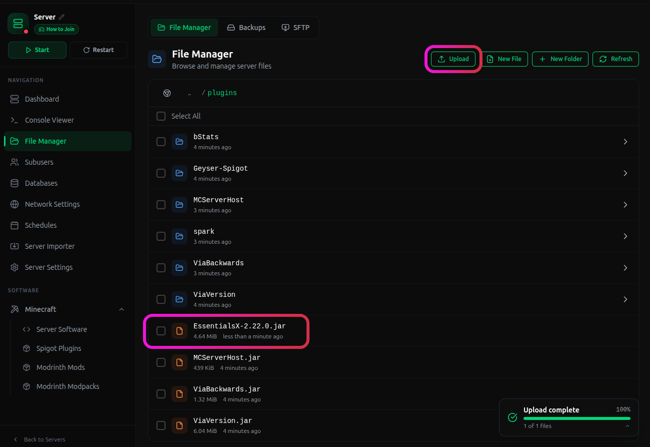 Upload button on MCSH