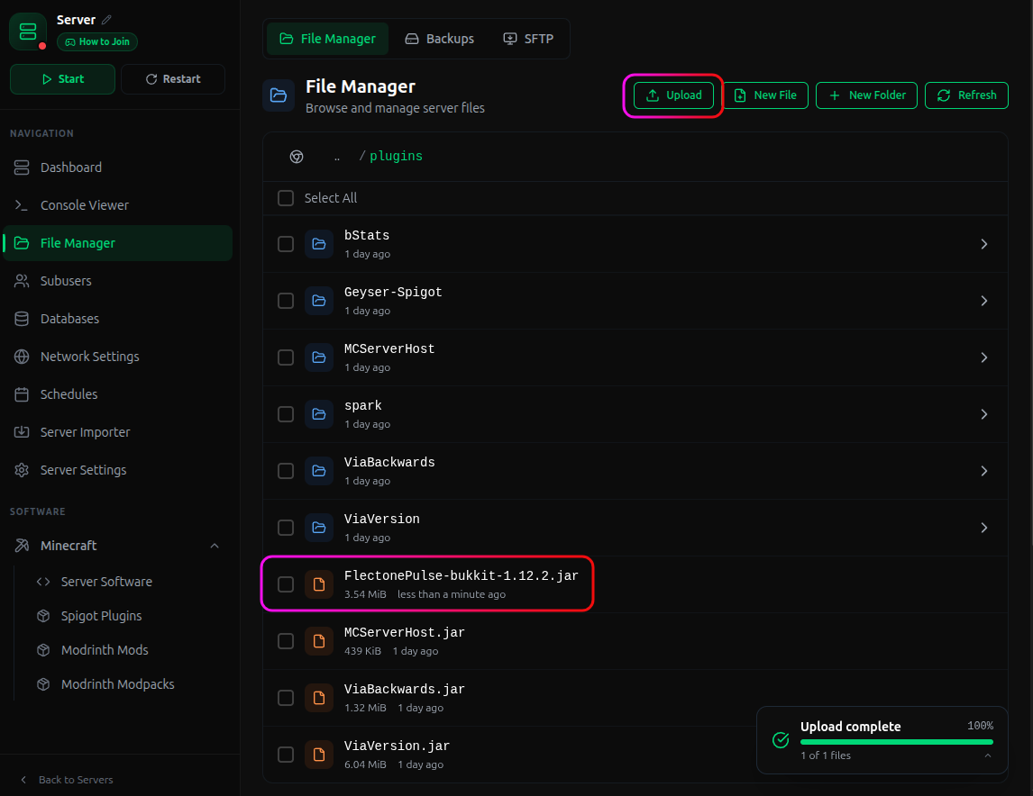 Upload button on MCSH