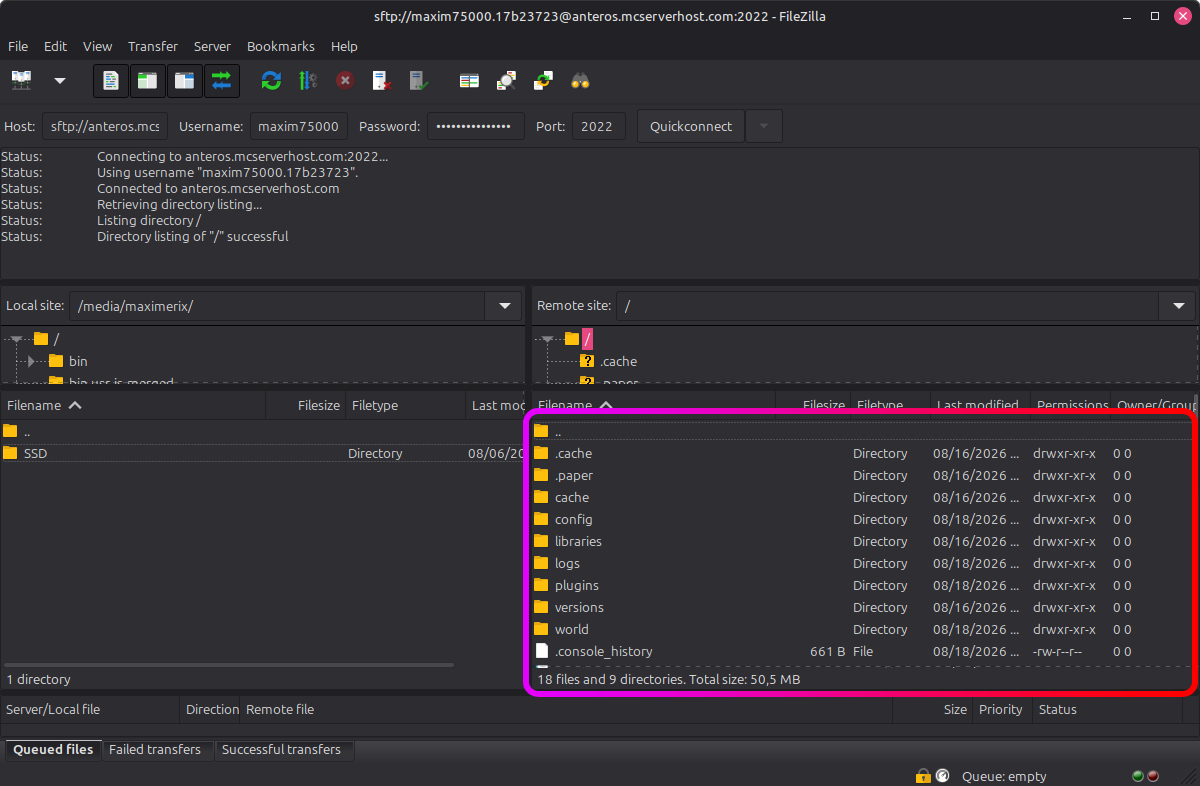 FileZilla interface