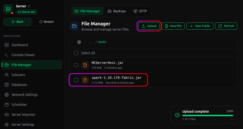Upload button